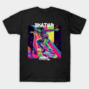 Skater Girl - cool girl skates on the street 2 T-Shirt